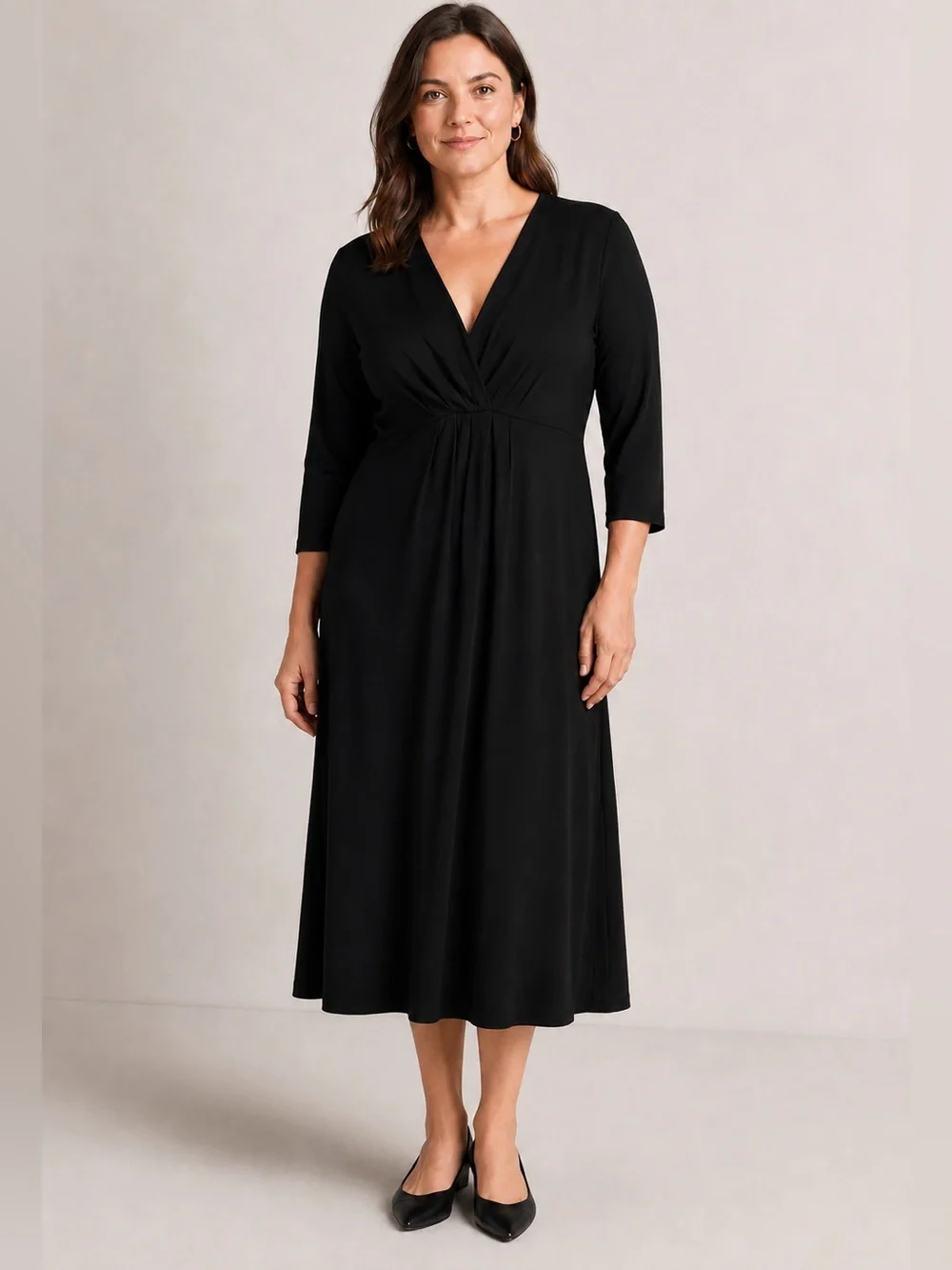 BODEN Black Draped V-Neck Maxi Dress with 3/4 Sleeves Size 16 long - Picture 3 of 12